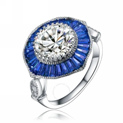 Megan Walford Sterling Silver Baguette And Round Cubic Zirconia Modern Ring In Blue