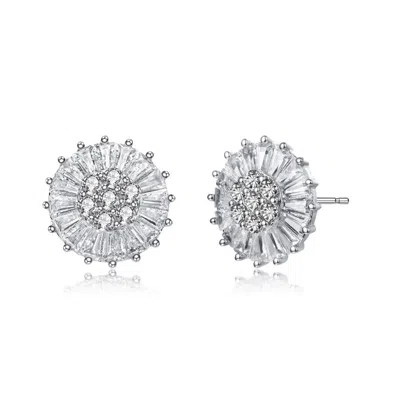 Megan Walford Sterling Silver Baguette And Round Cubic Zirconia Stud Earrings In White