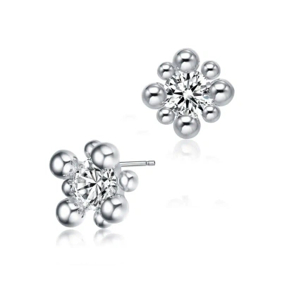 Megan Walford Sterling Silver Balls With Round Cubic Zirconia Stud Earrings In White