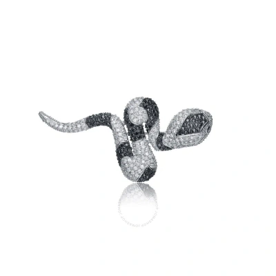 Megan Walford Sterling Silver Black And Clear Cubic Zirconia Snake Pin In Zebra