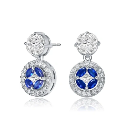 Megan Walford Sterling Silver Blue And Clear Cubic Zirconia Accent Drop Earrings