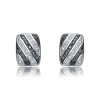 MEGAN WALFORD MEGAN WALFORD STERLING SILVER CLEAR AND BLACK ROUND CUBIC ZIRCONIA STRIPE RECTANGULAR EARRINGS