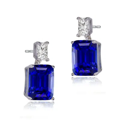 Megan Walford Sterling Silver Clear And Blue Cubic Zirconia Drop Earrings