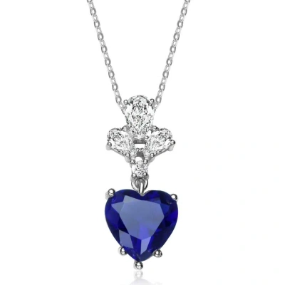 Megan Walford Sterling Silver Clear And Blue Cubic Zirconia Heart Necklace
