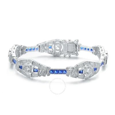 Megan Walford Sterling Silver Clear And Blue Cubic Zirconia Oval Link Bracelet
