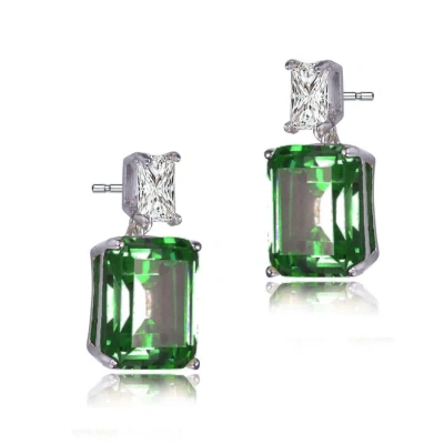 Megan Walford Sterling Silver Clear And Green Cubic Zirconia Drop Earrings