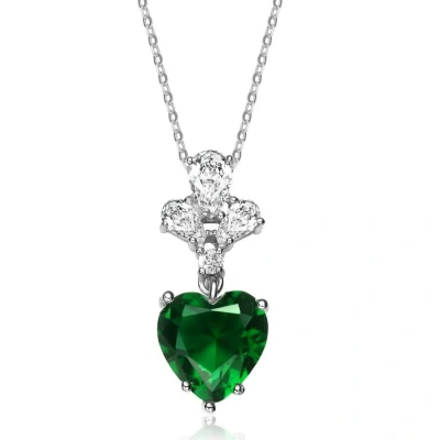 Megan Walford Sterling Silver Clear And Green Cubic Zirconia Heart Necklace