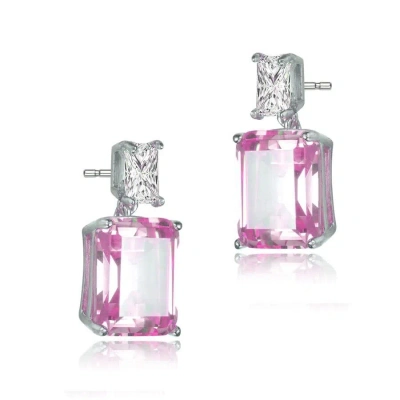 Megan Walford Sterling Silver Clear And Pink Cubic Zirconia Drop Earrings