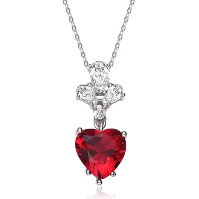 Megan Walford Sterling Silver Clear And Red Cubic Zirconia Heart Necklace