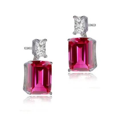 Megan Walford Sterling Silver Clear And Ruby Cubic Zirconia Drop Earrings In Red