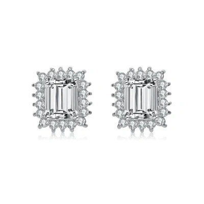 Megan Walford Sterling Silver Clear Emerald And Round Cubic Zirconia Stud Earrings In White