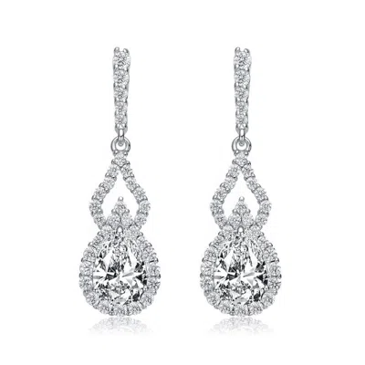 Megan Walford Sterling Silver Clear Pear And Round Cubic Zirconia Drop Earrings In White
