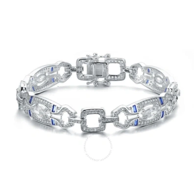 Megan Walford Sterling Silver Clear Round And Green Baguette Cubic Zirconia Link Bracelet In Blue