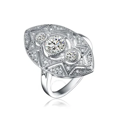 Megan Walford Sterling Silver Clear Round Cubic Zirconia Filigree Ring In Silver-tone
