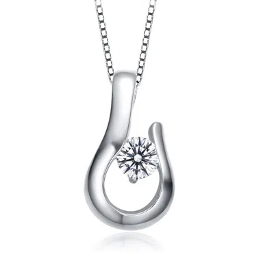 Megan Walford Sterling Silver Clear Round Cubic Zirconia Hook Drop Necklace In Metallic