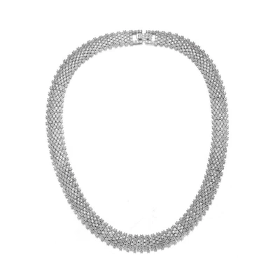Megan Walford Sterling Silver Clear Round Cubic Zirconia Linear Pave Necklace In White