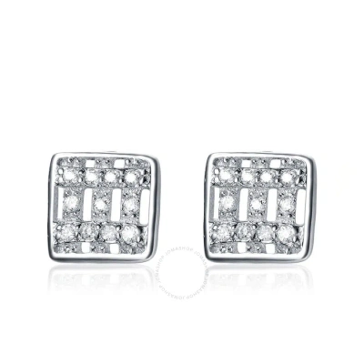 Megan Walford Sterling Silver Clear Round Cubic Zirconia Square Stud Earrings In White