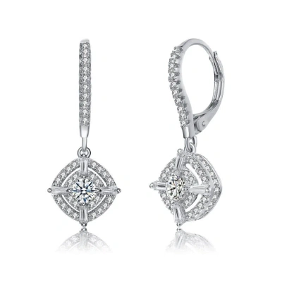 Megan Walford Sterling Silver Cubic Zirconia Accent Square Leverback Earrings In Metallic