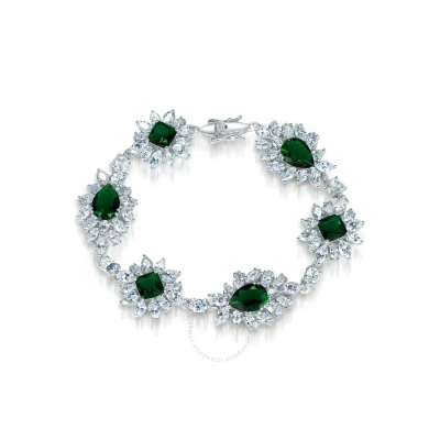 Megan Walford Sterling Silver Cubic Zirconia Bracelet With Flower Motif In Green