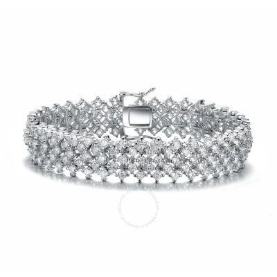 Megan Walford Sterling Silver Cubic Zirconia Bracelet With Rows Of Stones In White