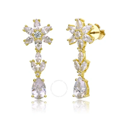 Megan Walford Sterling Silver Cubic Zirconia Cluster Snowflake Formal Dangle Earrings In Gold-tone