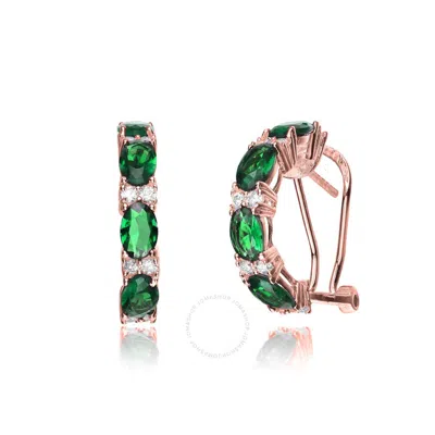 Megan Walford Sterling Silver Cubic Zirconia Petite Hoop Earrings In Green