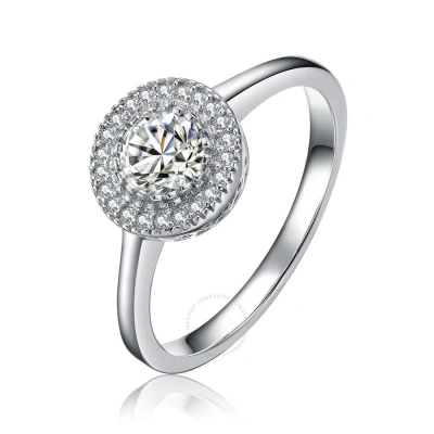 Megan Walford Sterling Silver Cubic Zirconia Round Halo Ring In Silver-tone