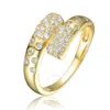 MEGAN WALFORD MEGAN WALFORD STERLING SILVER GOLD PLATED CLEAR CUBIC ZIRCONIA BYPASS RING
