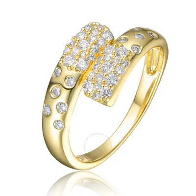 Megan Walford Sterling Silver Gold Plated Clear Cubic Zirconia Bypass Ring In Gold-tone