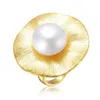 MEGAN WALFORD MEGAN WALFORD STERLING SILVER GOLD PLATED WITH GENUINE FRESHWATER PEARL FLORAL RING