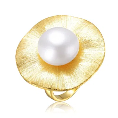 Megan Walford Sterling Silver Gold Plated With Genuine Freshwater Pearl Floral Ring In Mother Of Pearl
