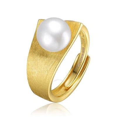 Megan Walford Sterling Silver Gold Plated With Genuine Freshwater Pearl Linear Adjustable Ring In Mother Of Pearl