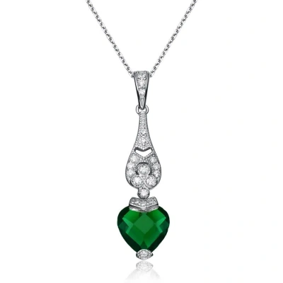 Megan Walford Sterling Silver Green Cubic Zirconia Heart Pendant Necklace