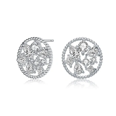 Megan Walford Sterling Silver Halo With Multi Shape Cubic Zirconia Round Earrings In White