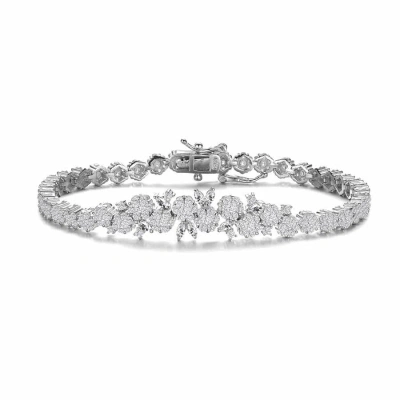 Megan Walford Sterling Silver Marquise And Round Cubic Zirconia Flower Tennis Bracelet In White