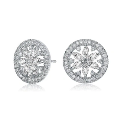 Megan Walford Sterling Silver Marquise And Round Cubic Zirconia Halo Wreath Earrings In White