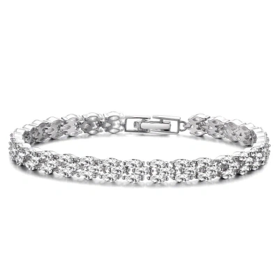 Megan Walford Sterling Silver Marquise Cubic Zirconia Three-row Bracelet In White