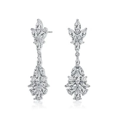 Megan Walford Sterling Silver Marquise With Pear And Round Cubic Zirconia Cluster Drop Earrings In White