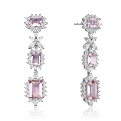 Megan Walford Sterling Silver Morganite And Clear Cubic Zirconia Three-tier Earrings In Pink