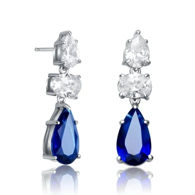 Megan Walford Sterling Silver Pear And Oval Cubic Zirconia Drop Earrings In Blue