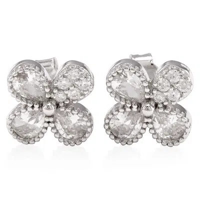 Megan Walford Sterling Silver Pear And Round Cubic Zirconia Clover Earrings In White