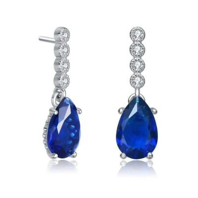 Megan Walford Sterling Silver Pear And Round Cubic Zirconia Drop Earrings In Blue