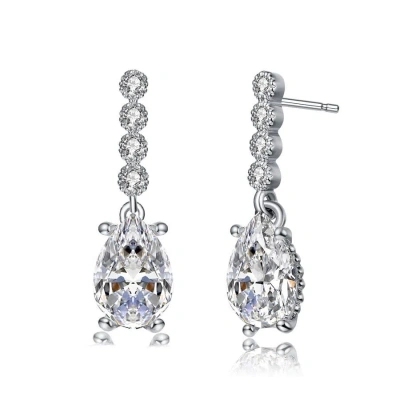 Megan Walford Sterling Silver Pear And Round Cubic Zirconia Drop Earrings In White