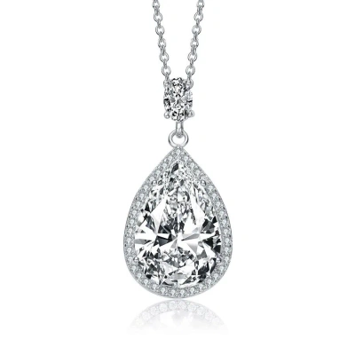 Megan Walford Sterling Silver Pear And Round Cubic Zirconia Drop Necklace In White