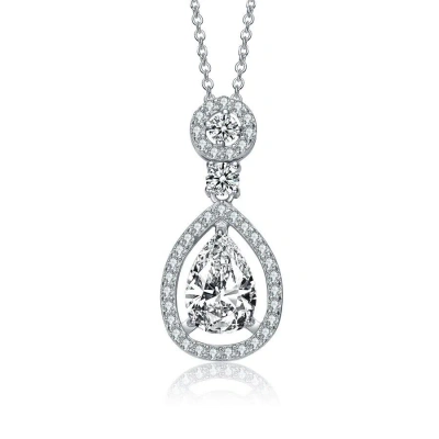 Megan Walford Sterling Silver Pear And Round Cubic Zirconia Drop Necklace In White