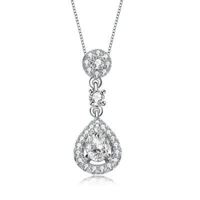 Megan Walford Sterling Silver Pear And Round Cubic Zirconia Drop Pendant Necklace In White