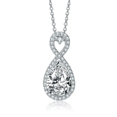 Megan Walford Sterling Silver Pear And Round Cubic Zirconia Halo Infinity Necklace In White