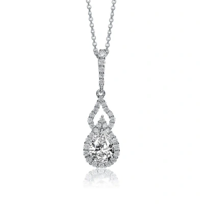 Megan Walford Sterling Silver Pear And Round Cubic Zirconia Halo Necklace In Metallic