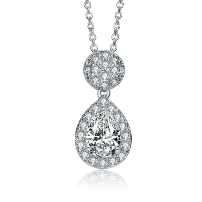Megan Walford Sterling Silver Pear And Round Cubic Zirconia Halo Necklace In White