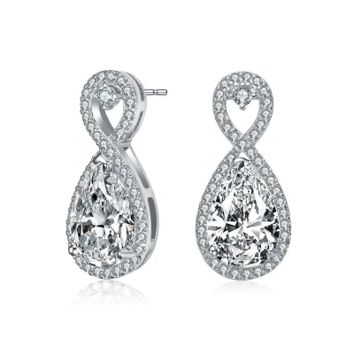 Megan Walford Sterling Silver Pear And Round Cubic Zirconia Infinity Drop Earrings In White